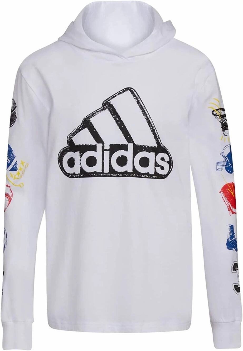 Adidas Boys Long Sleeve Cotton Jersey Hooded T-shirt Tee XL